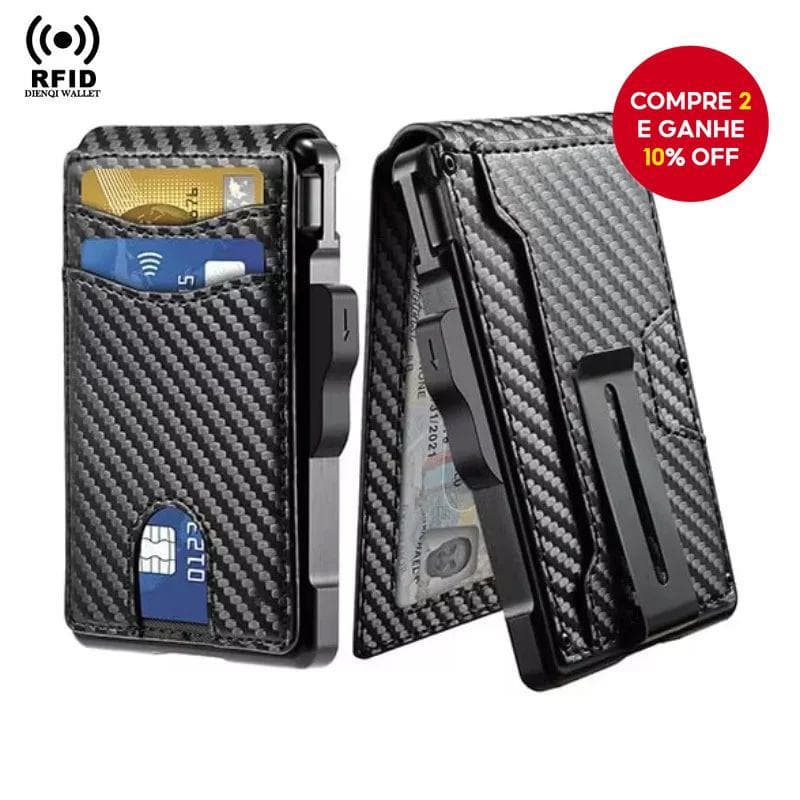 Carteira Masculina Pop-Up com Bloqueio RFID e Clipe de Dinheiro de Metal de Luxo – Porta-Cartões Minimalista
