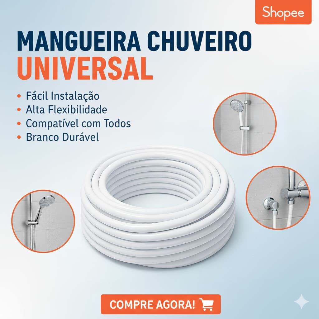 Mangueira de Chuveiro Silicone Alta Pressão Flexível Universal Preta ou Branca
