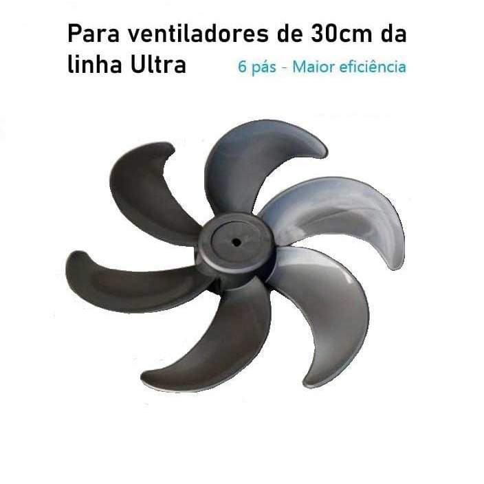 HÉLICE para o Ventilador ULTRA 30CM 6 PÁS - CINZA / PRATA  (Eixo Meia Lua)