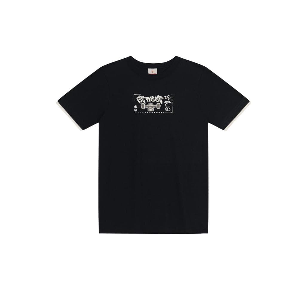 Camiseta infantil menino com aplique de skate Brandili-Preto