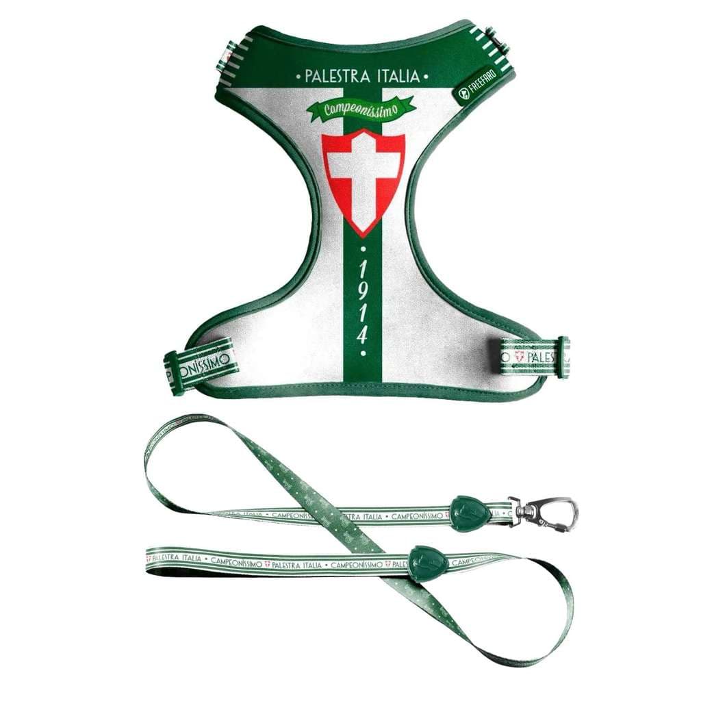 Peitoral Para Cachorro Palmeiras Historico C/ Guia Freefaro Pet Cachorro Ajustável