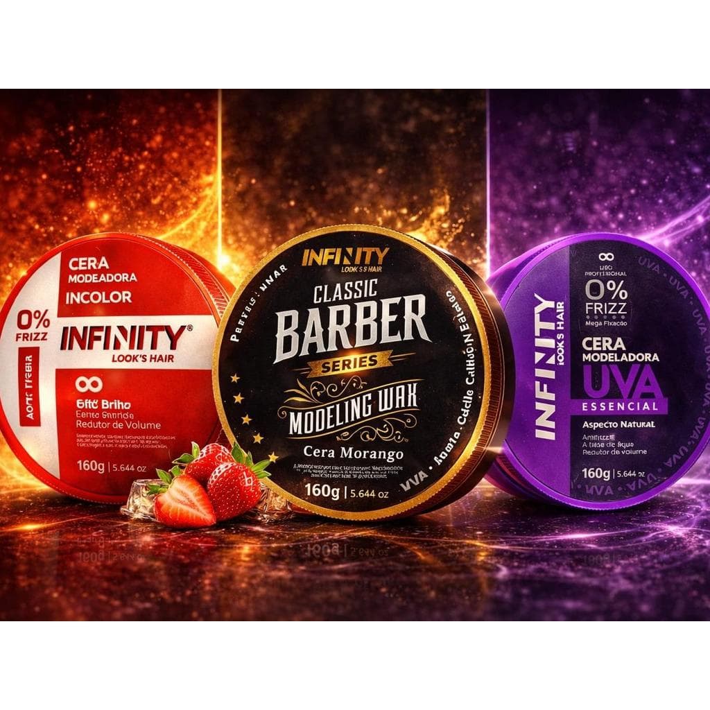 Kit 3 Pomada modeladora Capilar Incolor Uva Morango essencial 160g Infinity Alta Fixação Anti Frizz