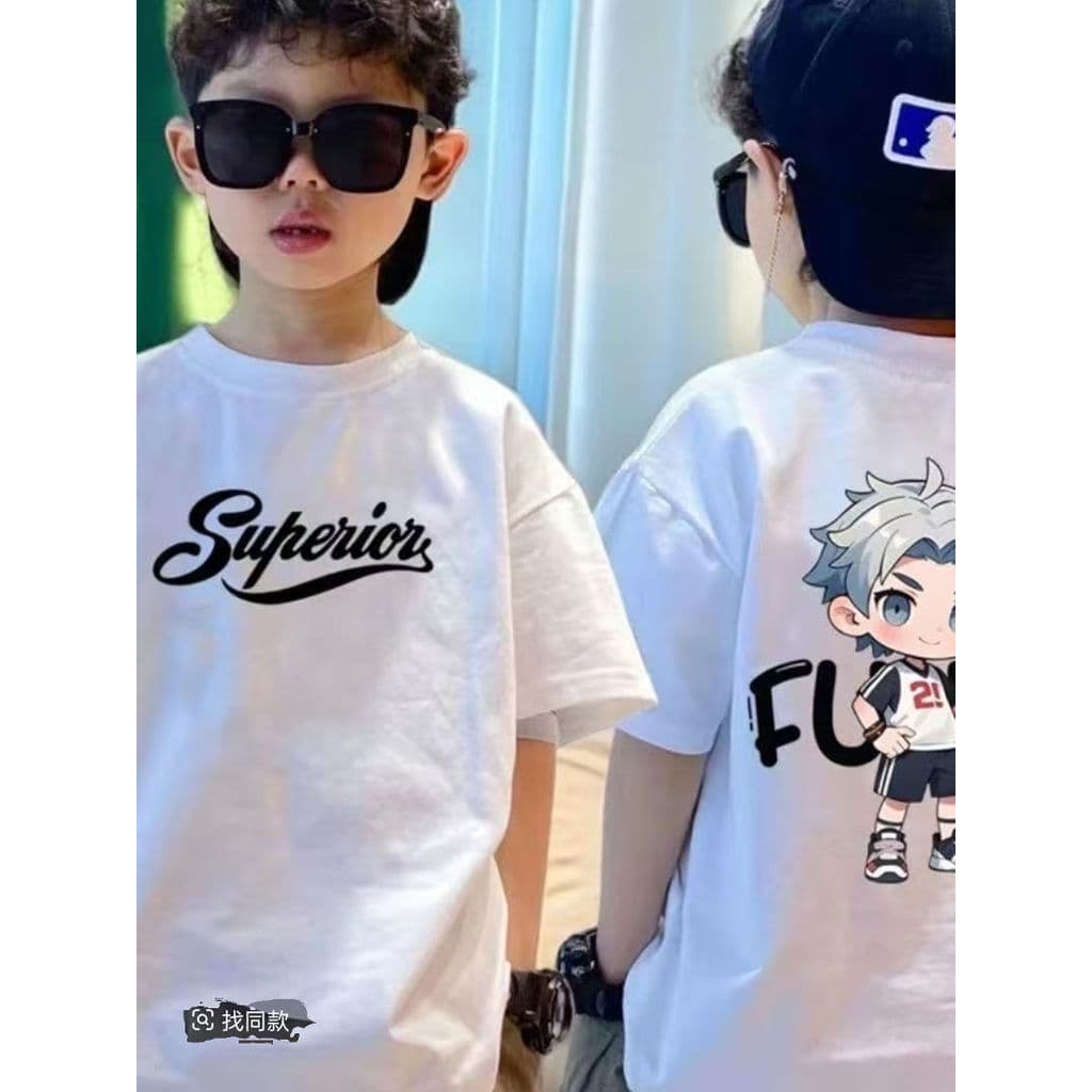 Meninos de manga curta verão 2025 camiseta novo estilo crianças médio grande crianças puro algodão meia manga meninos ve