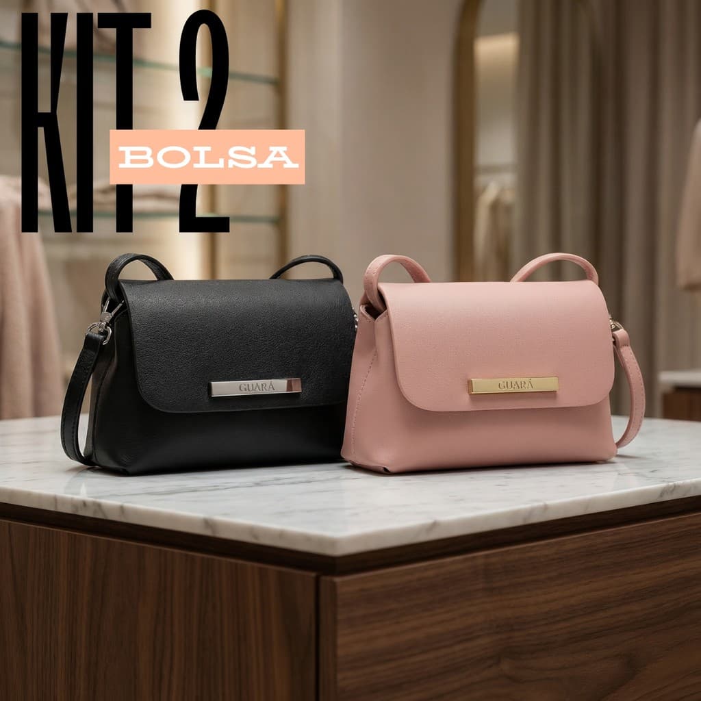 Kit 2 Bolsa Transversal Feminina Tiracolo Mini Bag de Luxo com Alça de Ombro