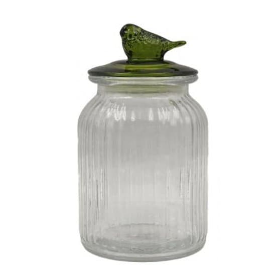 Pote Vidro Canelado Passaro Verde Transparente 1000ml