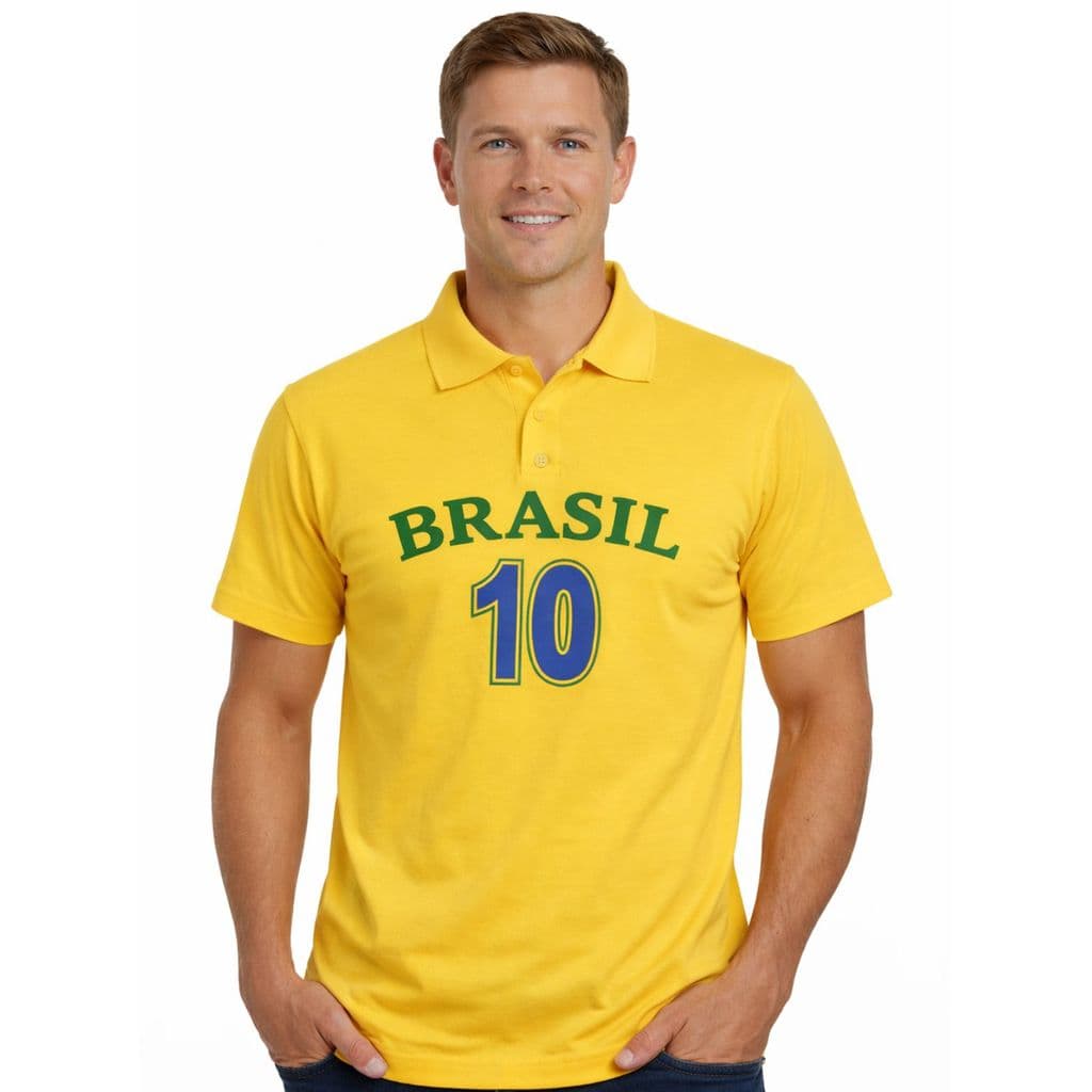 Polo Camiseta Torcida Brasil 10 Copa Amarelo Verde Masculina Em Algodão - 2504