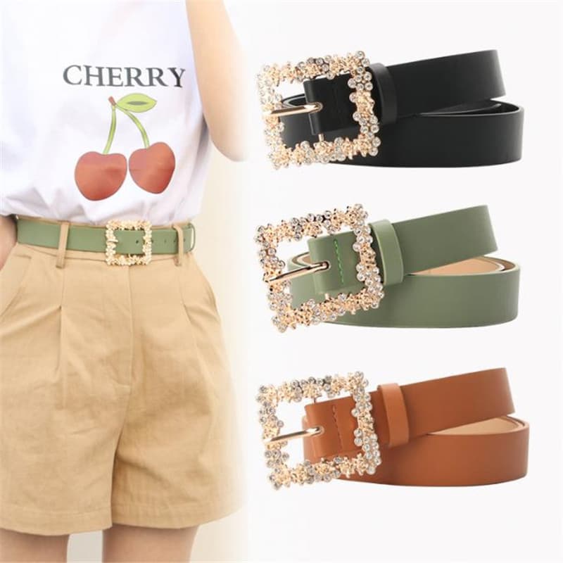 Senhoras cinto liga incrustada strass pino fivela combinando vestido cinto decorativo elegante All-Match nicho pu cinto