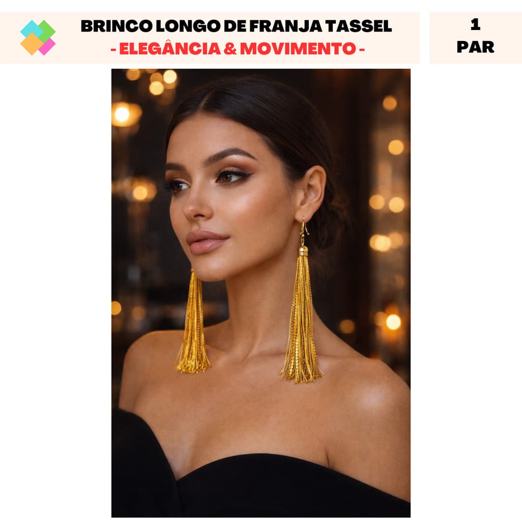 Brinco Feminino Longo de Franjas Tassel Elegante Moda Festa (1 Par)
