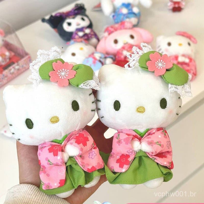 Sanrio Hello Kitty Sakura Matcha Quimono Brinquedo De Pelúcia Bonito KT Gato Boneca Chaveiro Pingente