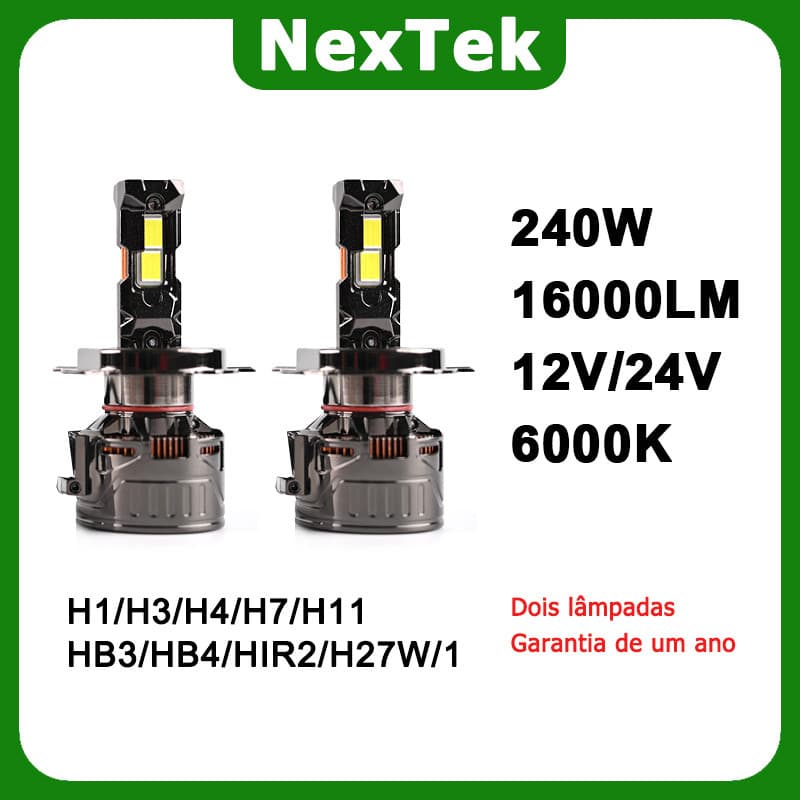 NexTek N120 240W 12V/24V 6000K Peças De Cobre LED H1 H4 H7 H11 HB3 HB4 HIR2 Luz De Carro De Alta Potência