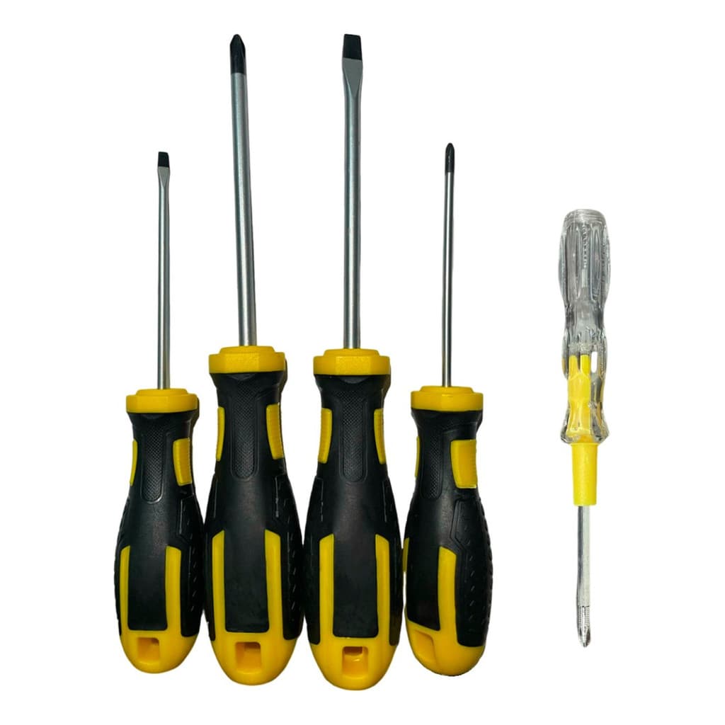 Kit 5 Chaves Fenda E Philips Imantadas Chave Teste Voltagem