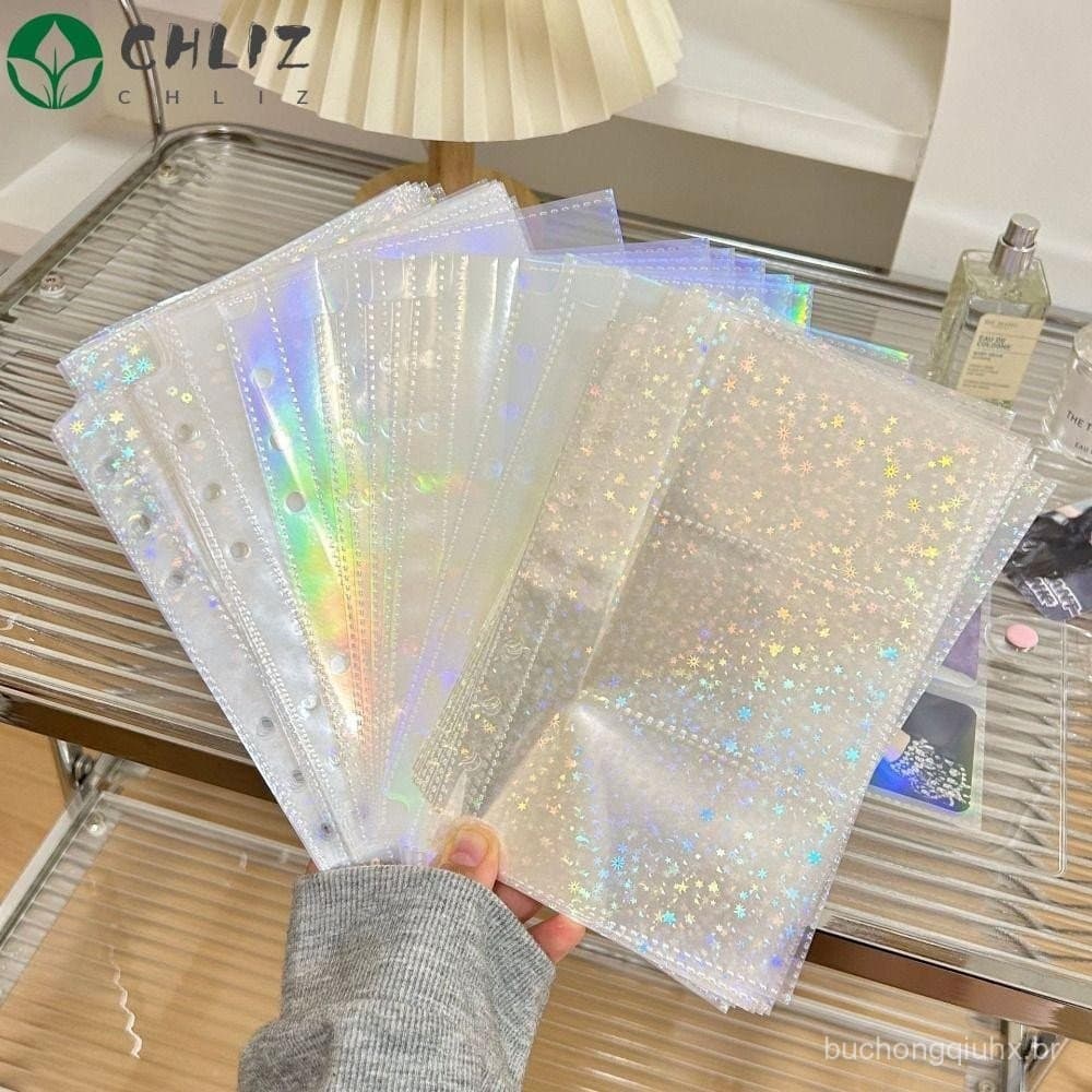 CHLIZ 10 Unidades/Conjunto De Mangas Para Fichário , Laser Rainbow Star 1/2/3 Bolsos Dentro Da Página Do Álbum , A6
