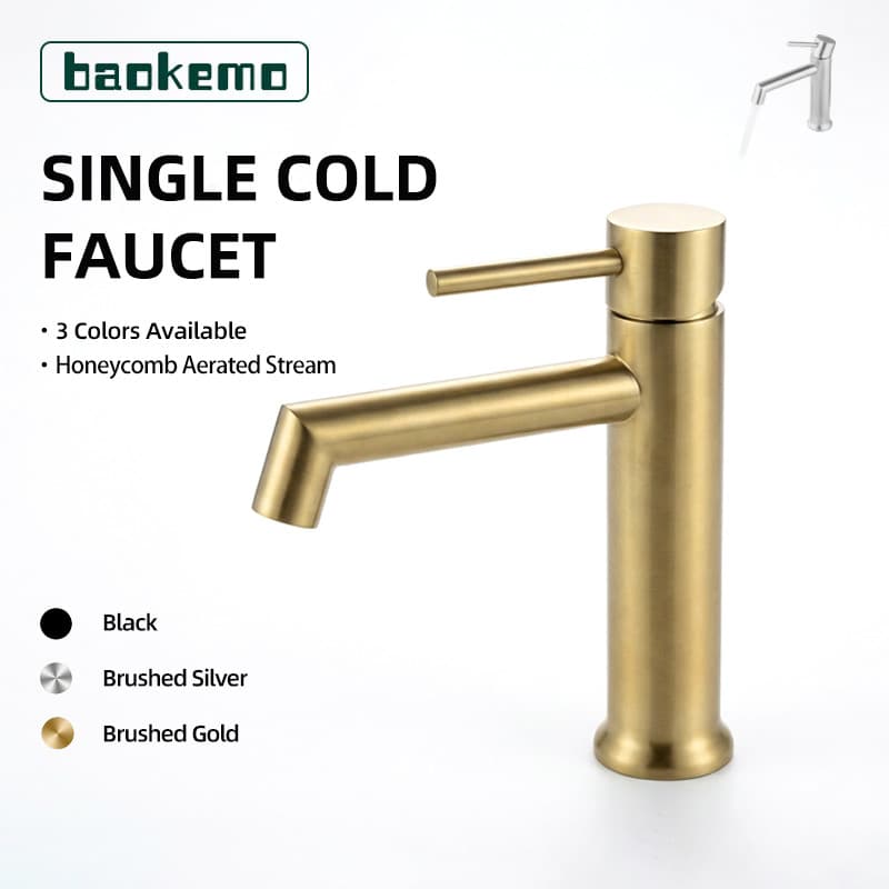 Torneira Para Lavatório De Banheiro Fria Única Em Aço Inoxidável BAOKEMO 304-Acabamento Escovado/Fosco