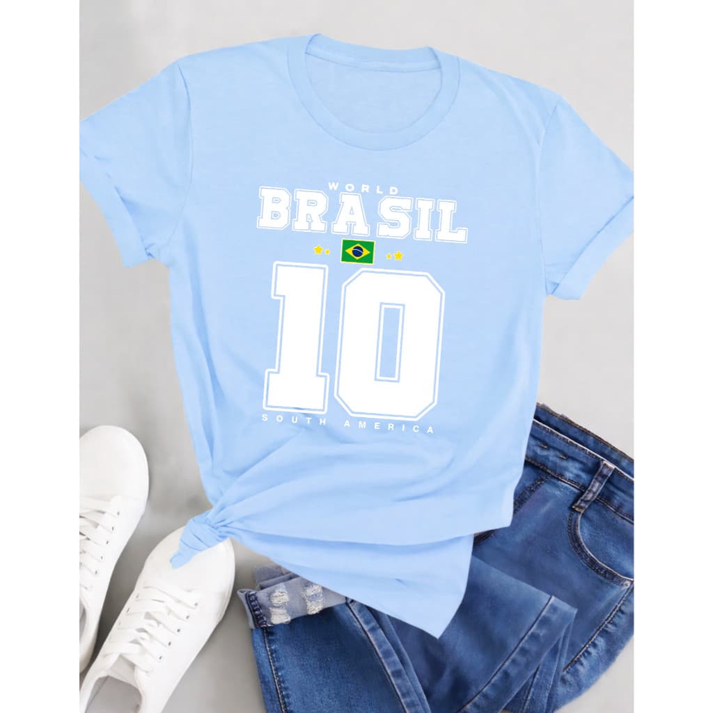 camiseta Tshirt Feminina Brasil 10 Estampada Seleção blusa algodão copa do mundo envio já