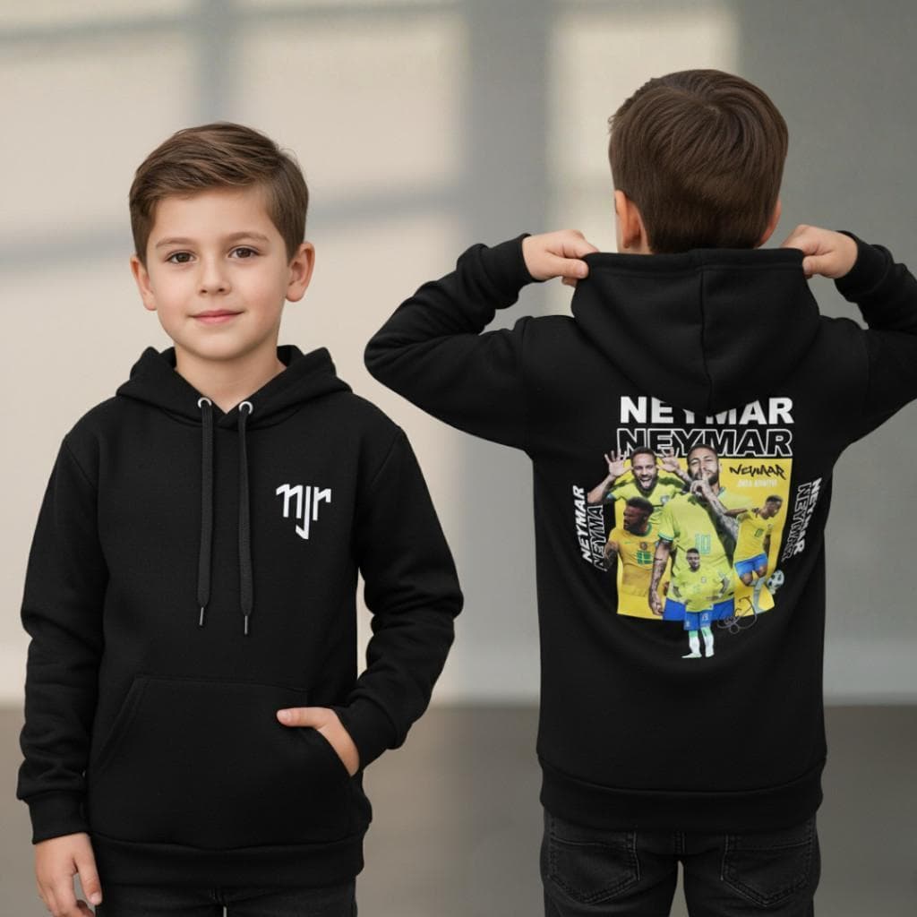 Moletom Infantil Neymar Jr Copa Canguru Com Capuz Blusa de Frio Menino Estampado Ney Frio Confortável Brasil Molekada
