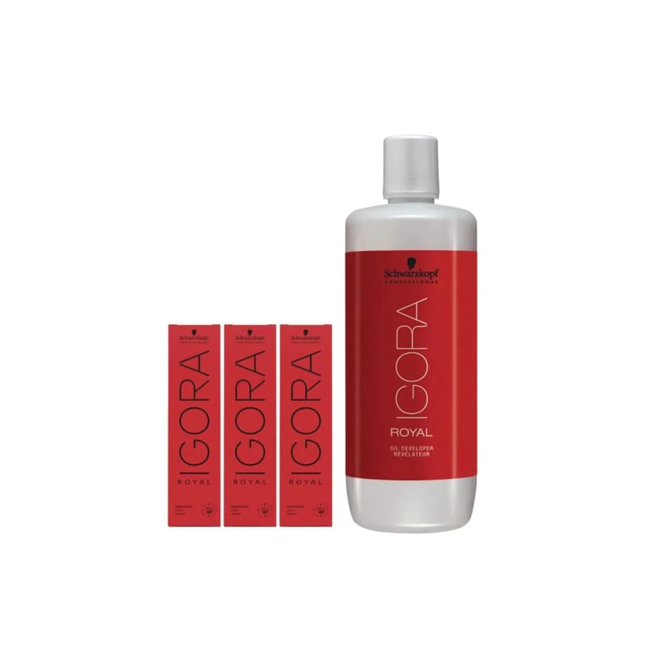 Kit Schwarzkopf Professional Igora Royal 3x Coloração 7-77 + 1 Oxigenada 20vol 1L