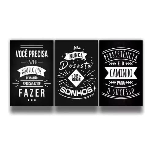 Kit 3 Placas Quadros Decorativos Mosaico Motivacional Nunca Desista Seus Sonhos Decoração Sala Escritório Quarto Cozinha