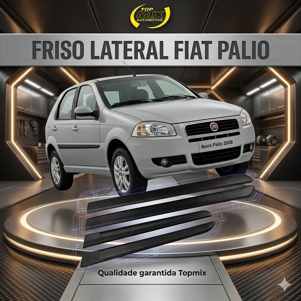 Friso Lateral Fiat Palio 2008 2009 2010 2011 4 Portas – Preto Fosco – TopMix (Ref. 2079A) Friso de Porta Injetado