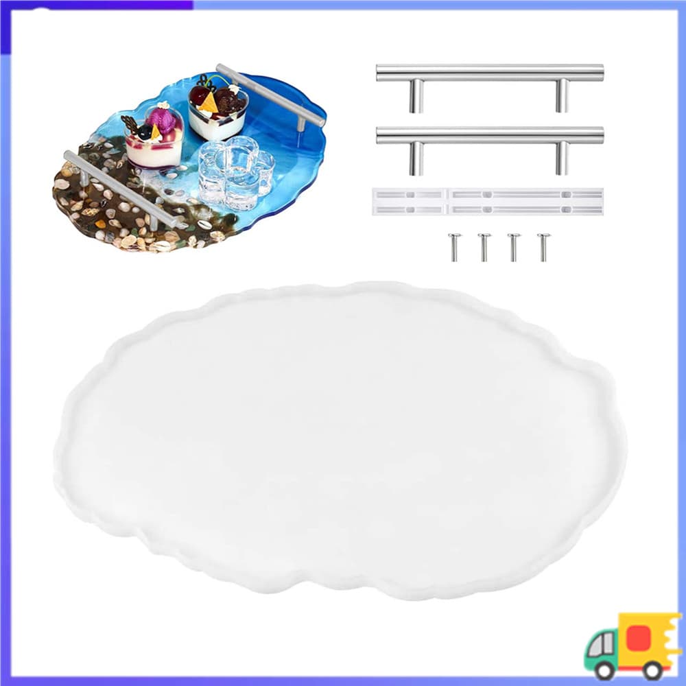 Molde de bandeja Oval de resina epóxi com alça, molde de bandeja, artesanato de arte faça você mesmo