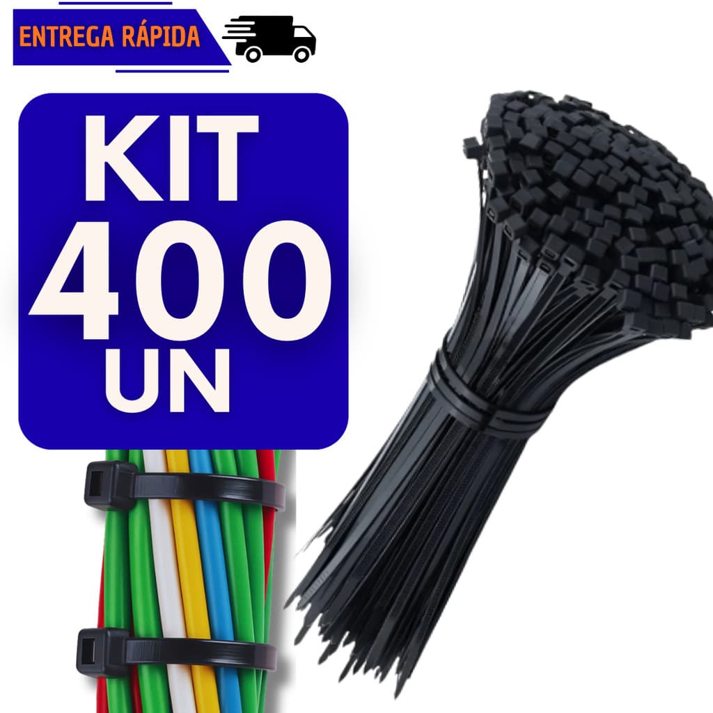 Kit 400 Abraçadeira Plástica Nylon 25cm Preta Enforca Gato Forte Multiuso