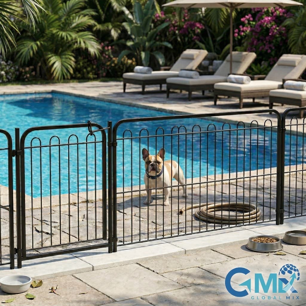 Cercado Pet Dobrável 4,10m Largura 4 Módulos Aço 65cm Altura Portão 53cm Seguro Cachorro Preto Top