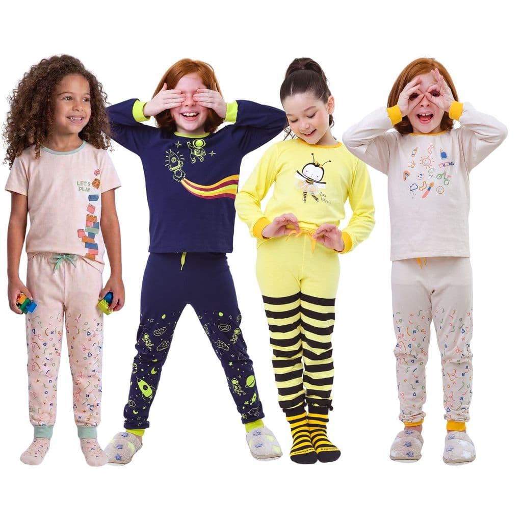 Pijama legos coloridos Infantil Menino(a)Unissex Calça com Camiseta Verão Conforto Algodão Macio