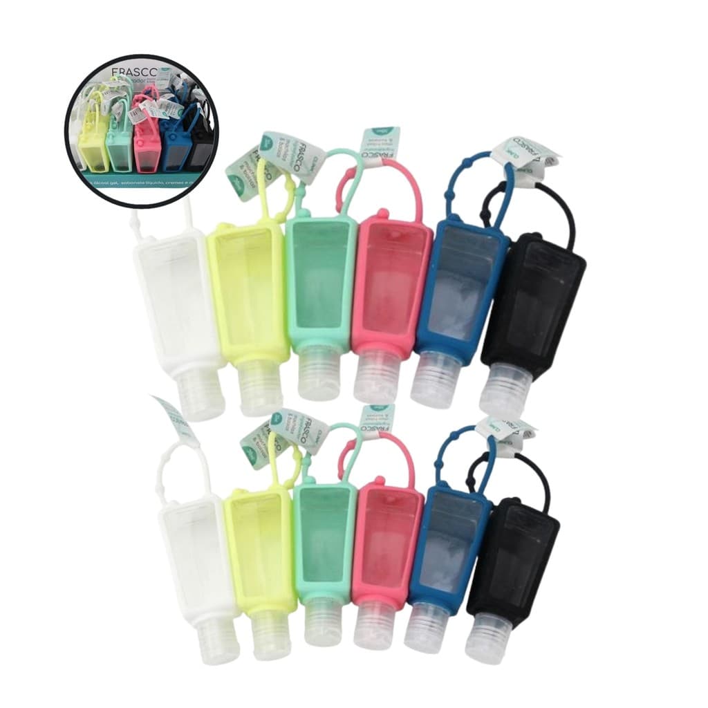 Protetor portartil 12 Porta Álcool Gel 30ml Silicone Viagem Prático