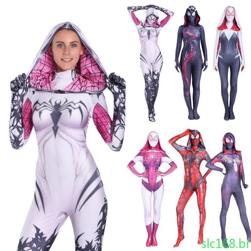 Fantasia de Macacão da Gwen Stacy Venom/Cosplay/Homem-Aranha para Mulheres/Halloween 2KDW