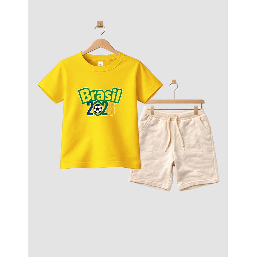 Camiseta Short Conjunto Algodão Infantil Brasil 2026 Conjunto De Bermuda Juvenil Conjunto De Bermuda Juvenil