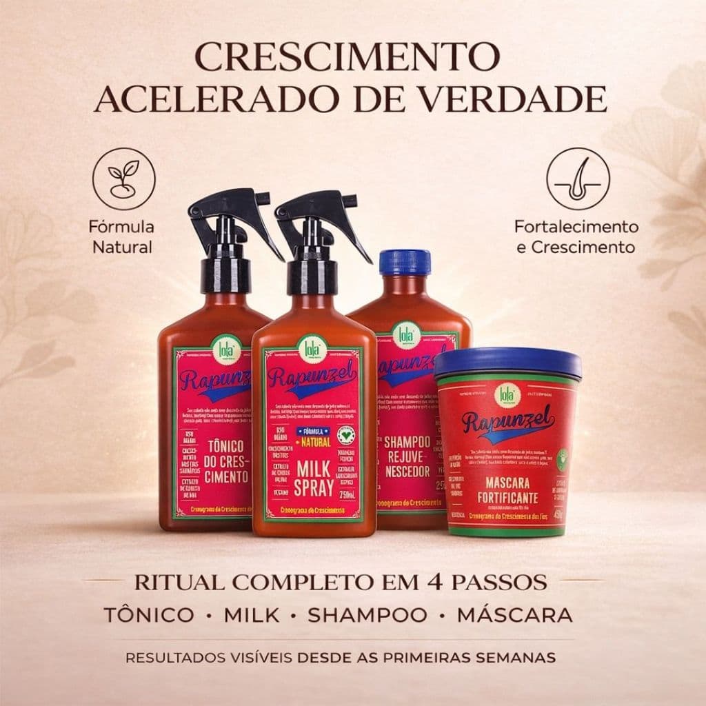 Kit Lola Rapunzel Completo – Shampoo, Máscara, Tônico, Milk
