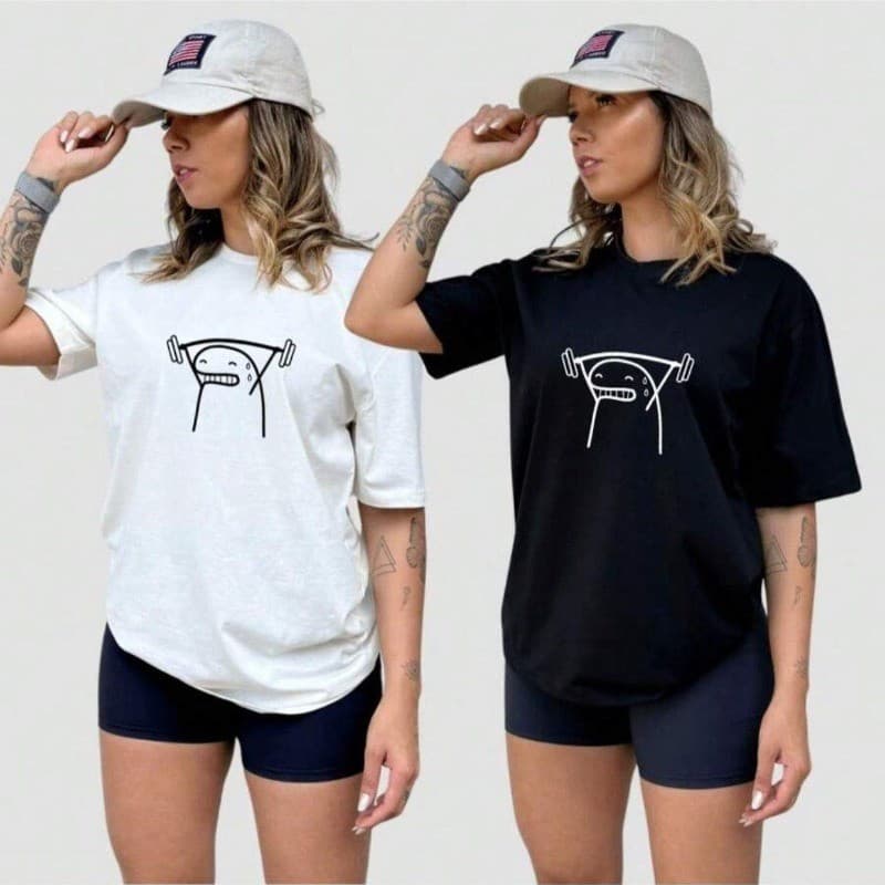 Camiseta feminina para treino fitness, 100% algodão, com estampa.
