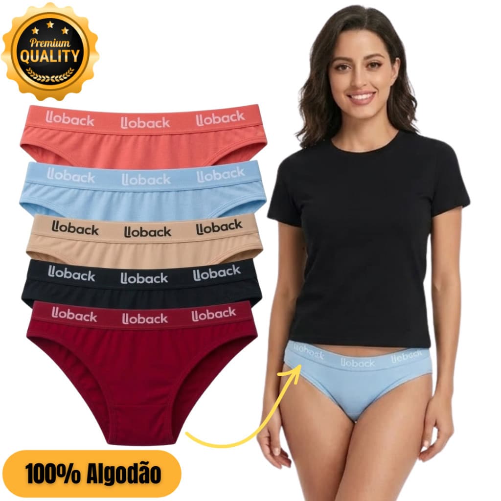 kit 5 e 3 Calcinha de Cós Alto Cotton 100% Algodão Tanga Conforto P M G GG Elástico Reforçado Respirável Loback