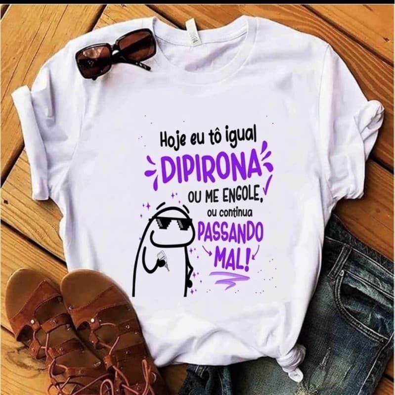 Camisetas Feminina Branca T-shirt Flork Blusa Meme Engraçado Moda Casual Dia Dia Camisa 100% Algodão