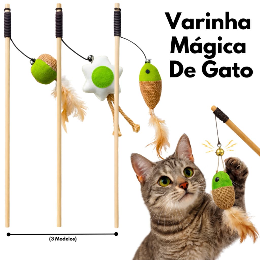 Varinha Interativa com Guizo e Corda Elástica para Gatos Brinquedo Pet Varinha Mágica Gato