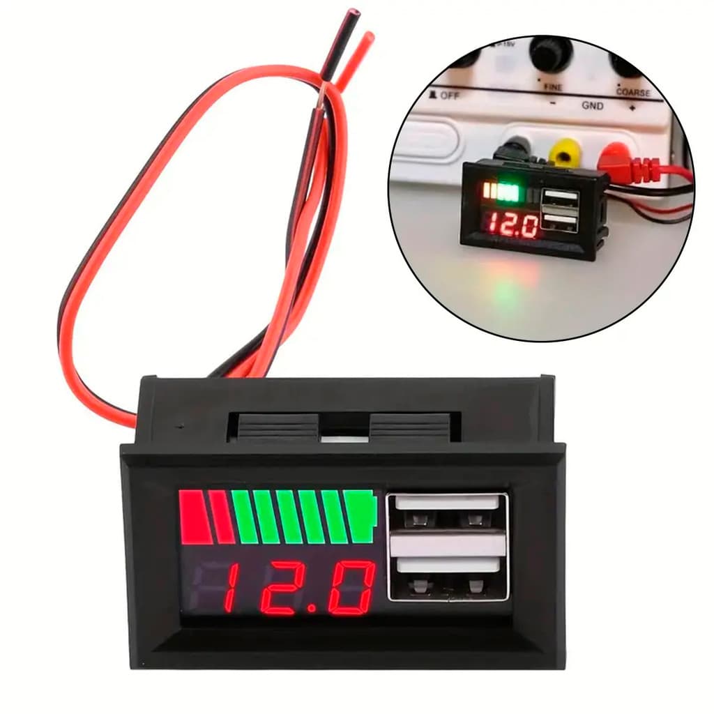 Voltímetro Digital Automotivo Carregador Som Bateria USB 12V Para Carro Moto Barco Medidor Voltagem
