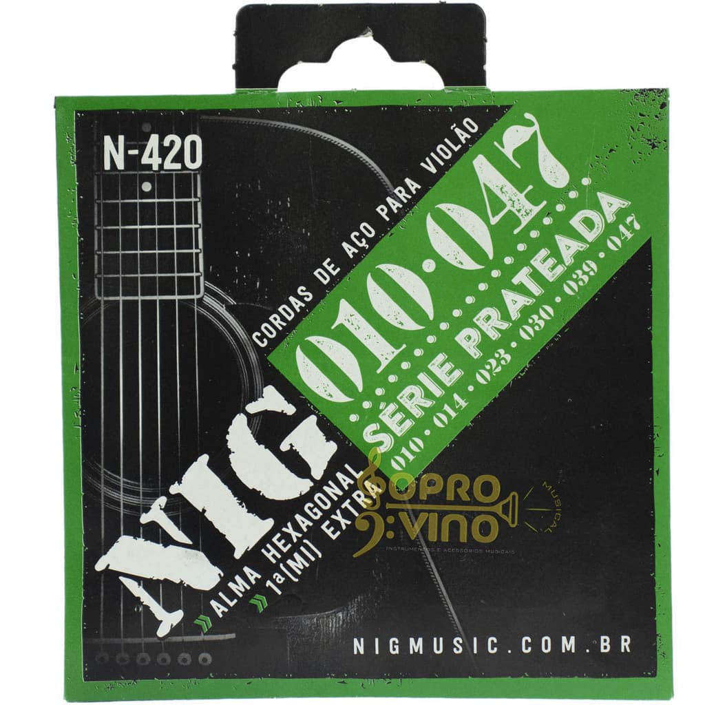Encordoamento Violão Aço 010 Prata Nig N420 + Mi Extra