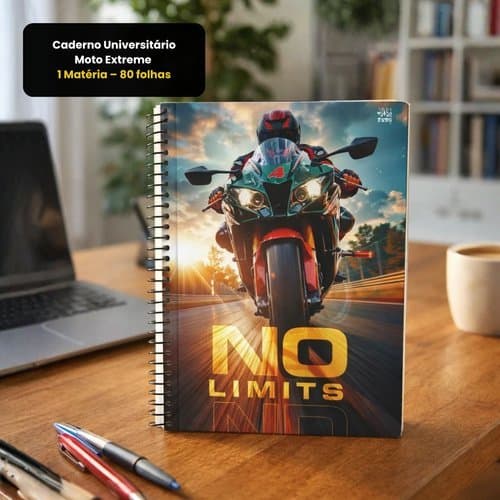 Caderno Universitario 1 Materia 80 Folhas Capa Ilustrada Moto Radical Papel Sulfite Organizado