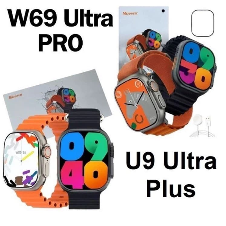 Bazik Prime Microwear W69 Ultra PRO U9 Ultra Plus Relógio Inteligente com NFC GPS Bussola Assistente de Voz e Função Saú