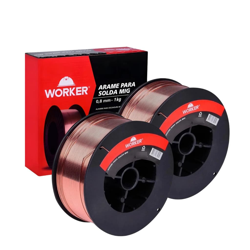 Kit 2 Rolo Arame Mig 0,8mm 1kg Worker Uso Com Gás