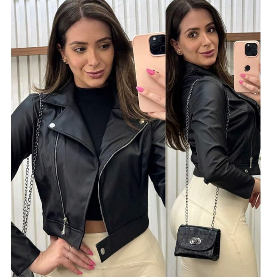 Jaqueta De Couro Feminina Com Ziper Inverno 2026 Elegante Envio Imediato