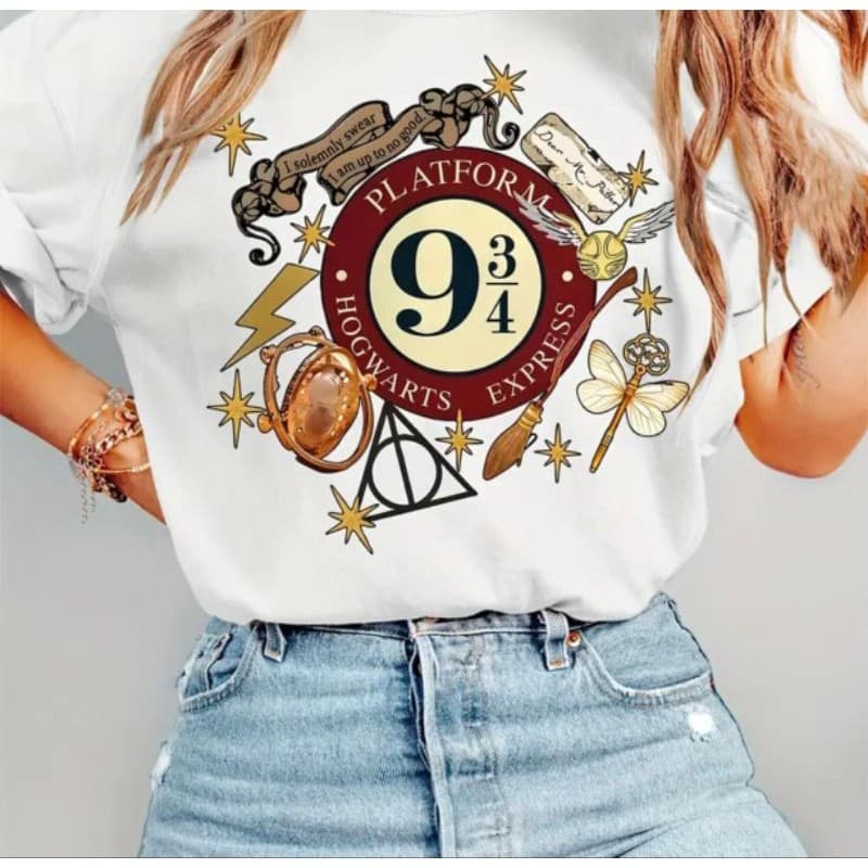 Camiseta Folgada Camisa Harry Potter Universo Camiseta Blusa Básica Algodão