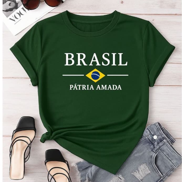 Camiseta Camisa Blusa T-shirt Feminina  Copa do Mundo 2026 Bandeira do Brasil