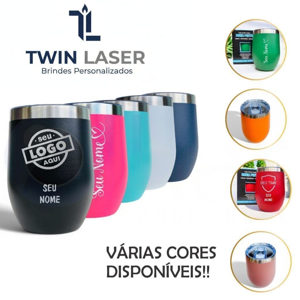 Kit 2 Copo Térmico Aço Inox Mini Cuia Personalizado com Nome Logo Time Símbolo Profissão com Tampa - 350ml