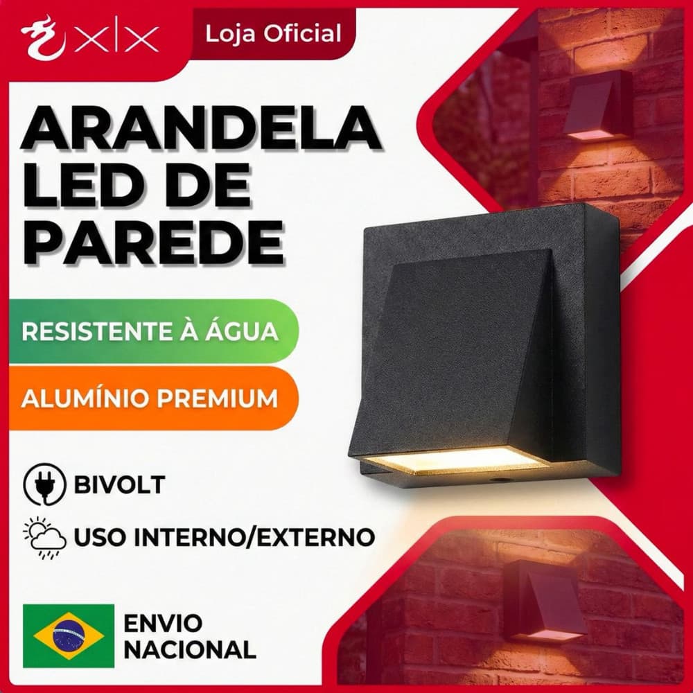 Arandela Luz De Parede IP66 Branco Quente Alumínio Preta XLX LED ambientes internos e externos