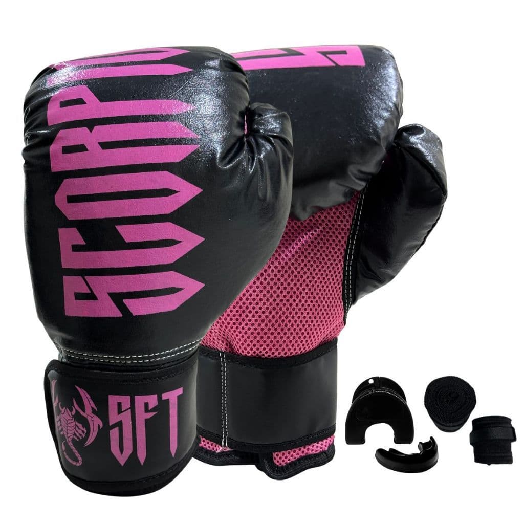 Luvas Muay Thai Boxe Kickboxing Sparring Scorpions + Bandagem + Bucal+Sacola