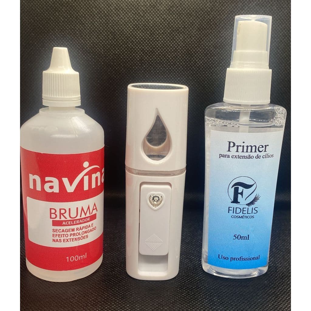 Bruma Navina 100ml + Nano Mister Vaporizador + Primer Limpador Fidelis 50ml Extensão de Cílios