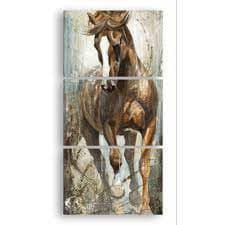 Quadros Decorativo Mosaico 30X50 3 peças Mdf Alta Resolução Full HD Vertical Para Sala/Quarto Cavalo