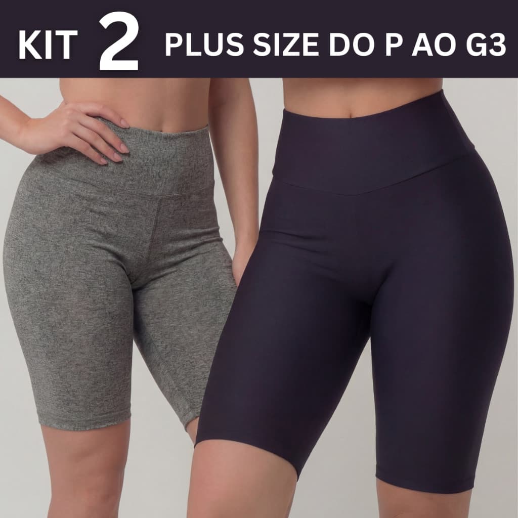 Kit 2 Bermuda Legging Ciclista Lisa Cós alto Academia Fitness Plus Size