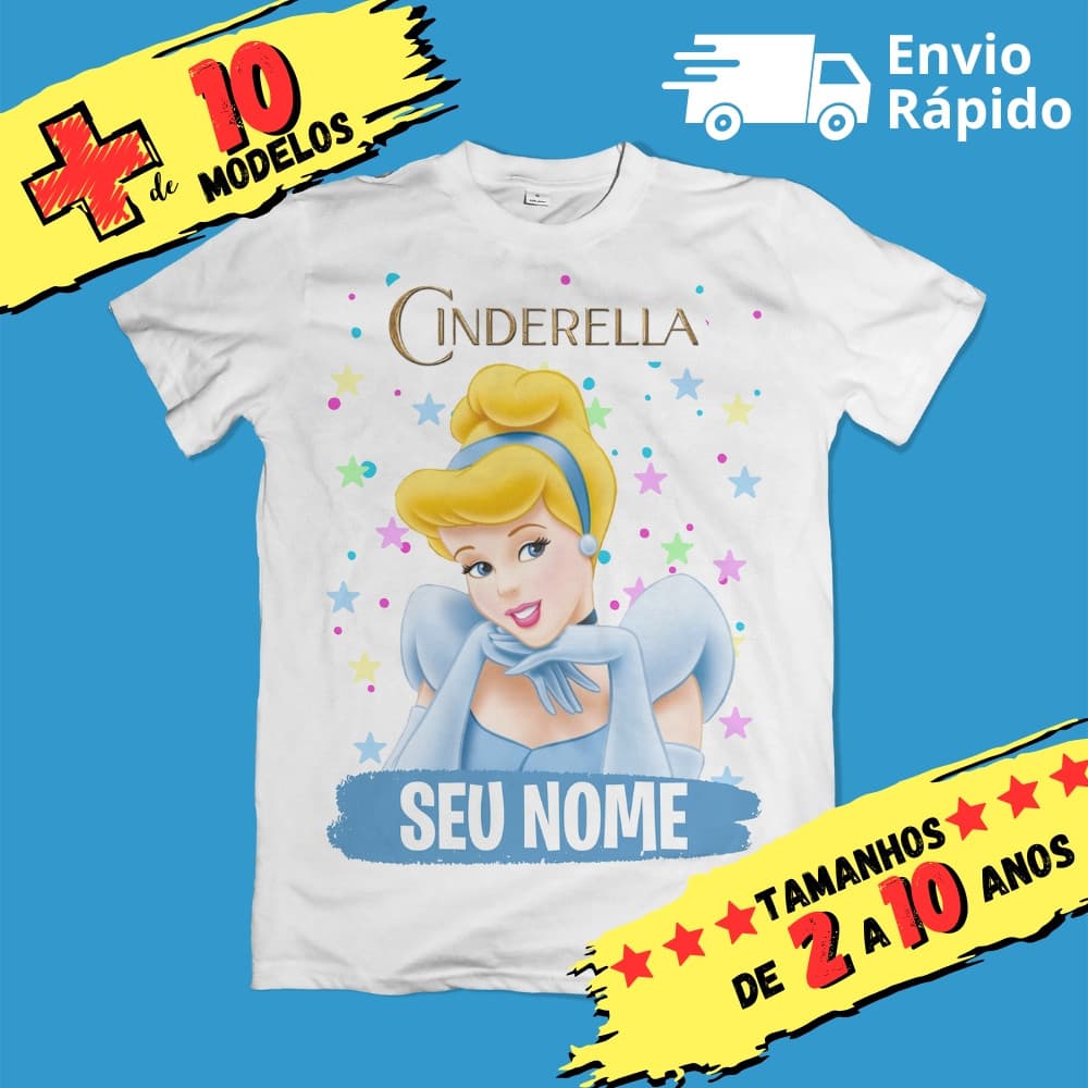Camiseta Infantil Cinderela Personalizada com nome (Opcional)