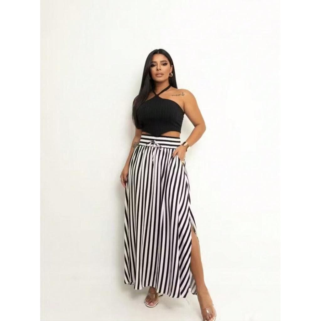Saia Listrada Feminina  Casual  Elegante Estilosa   Assimétrico Férias Diário Casual